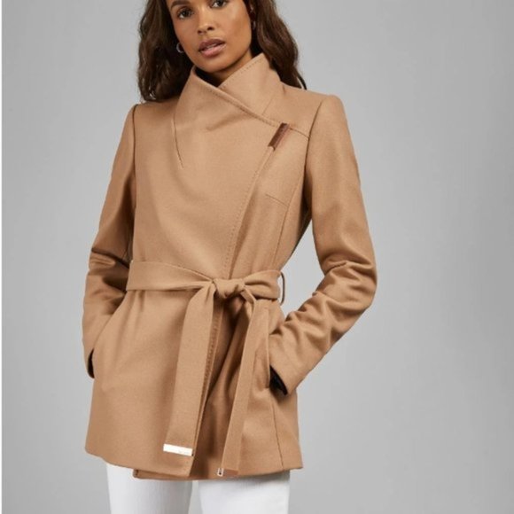 Ted Baker Jackets & Blazers - Ted Baker Rytaa Light Pink Short Belted Wool Pea Coat sz 3